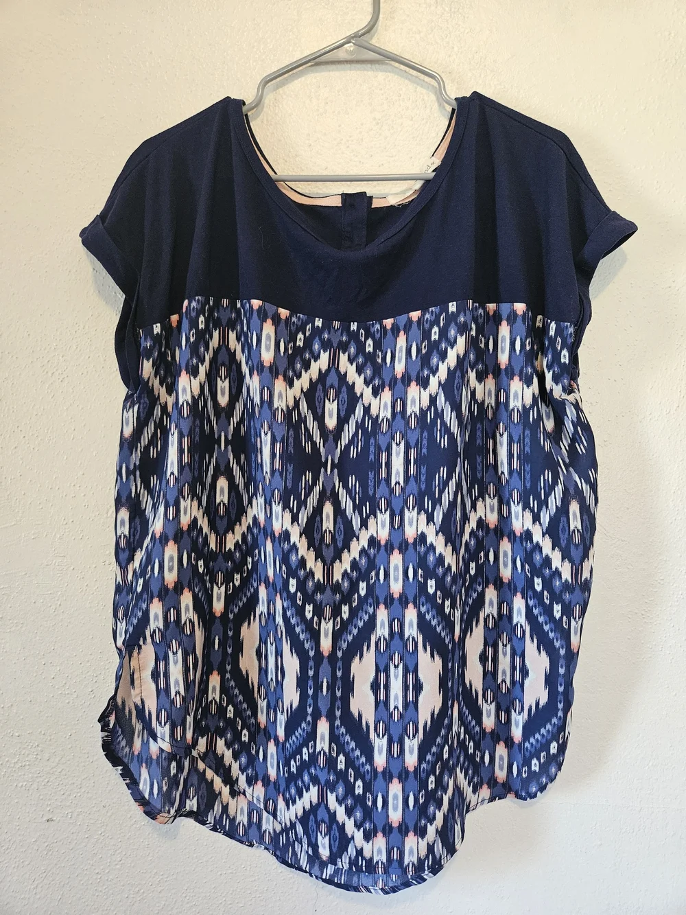Rewind Navy and Cream Geometric Short Sleeve Blouse - Picture 1 of 5